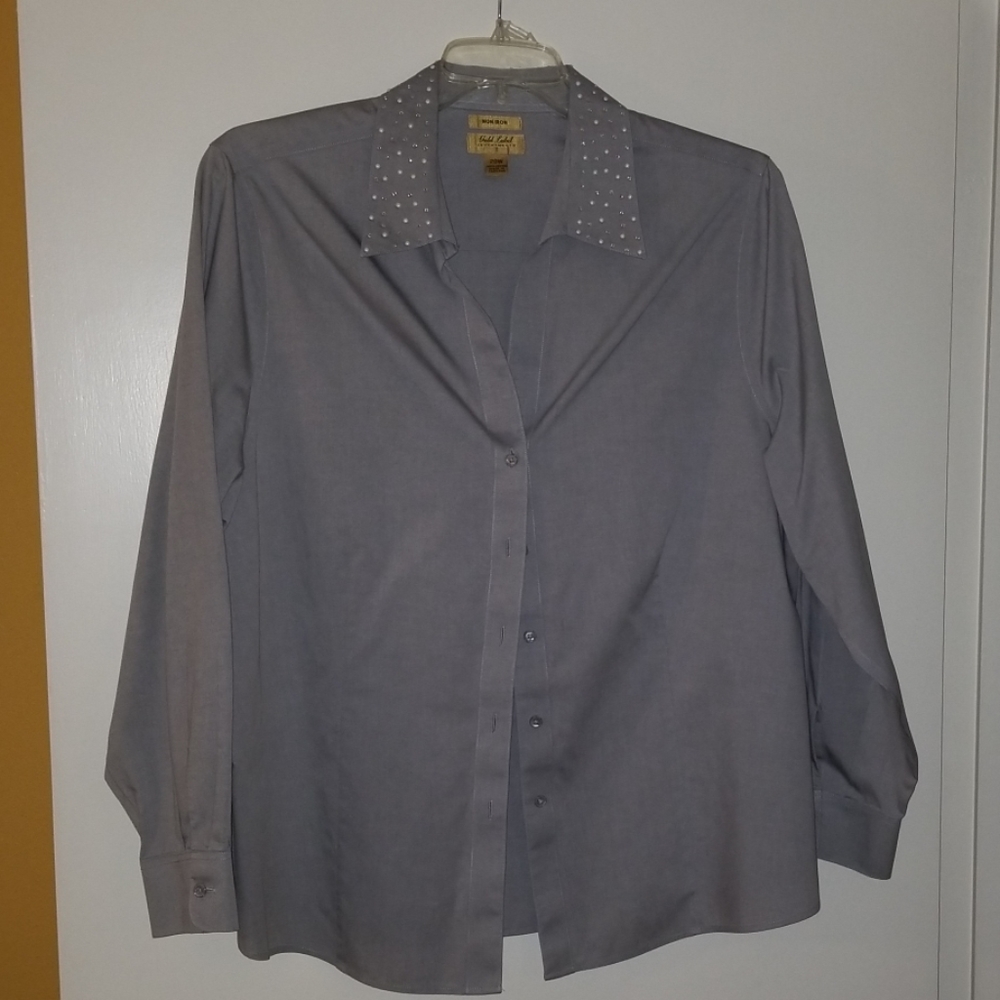 Gray embellished color button down